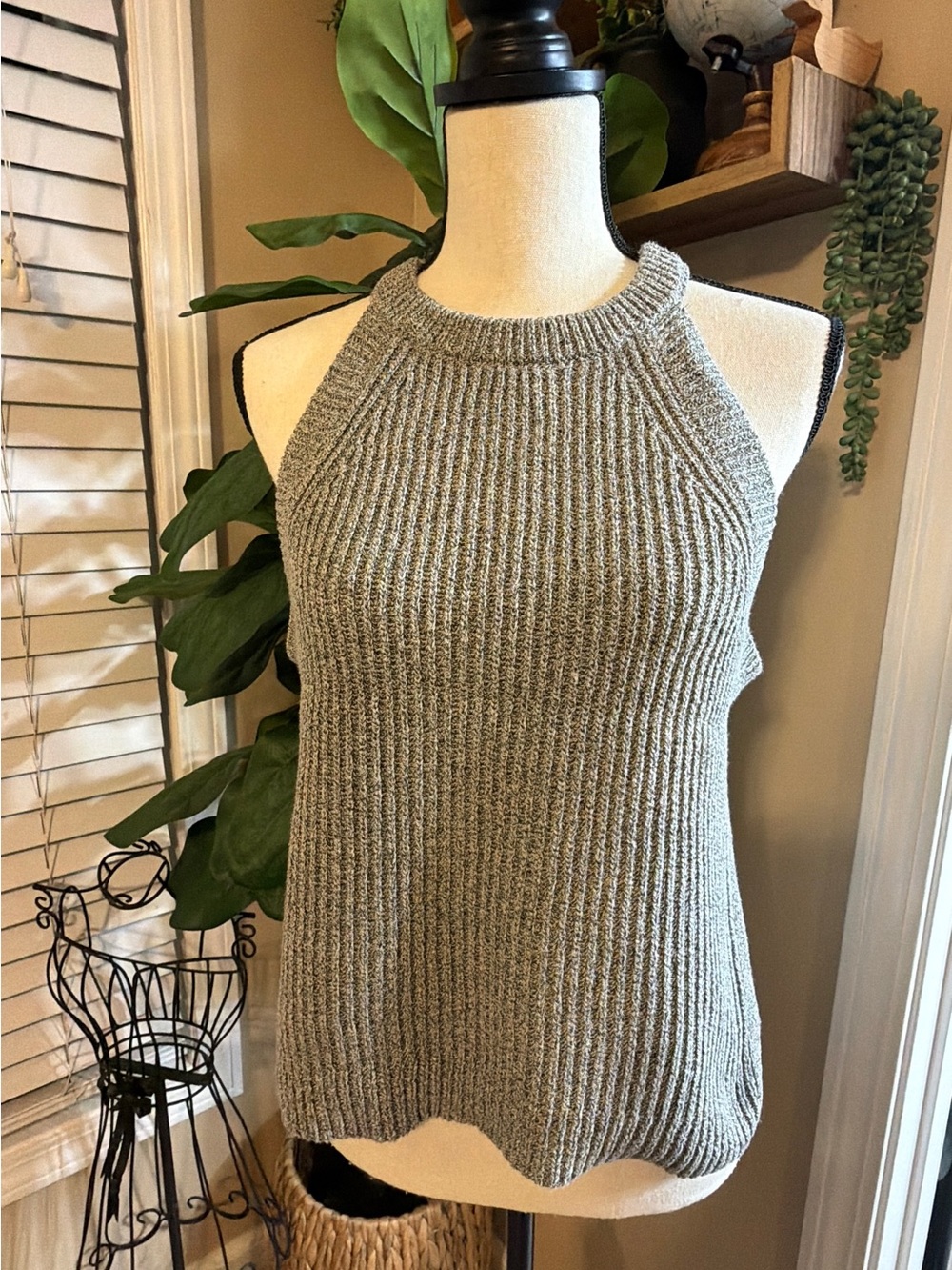 Madewell Gray Ribbed Knit Top